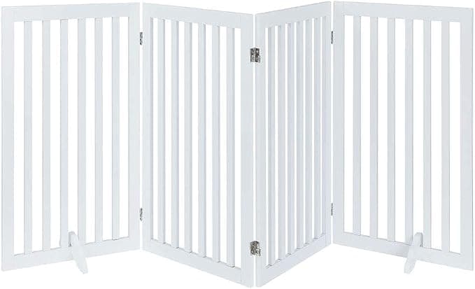 unipaws 36"H Free Standing Pet Gate for Dog, Tall Wooden Dog Gate, 80" Wide, Foldable Pet Fence for Doorway, Stairs, Step, Expandable Doggy Barrier, Room Divider, Indoor Use, White