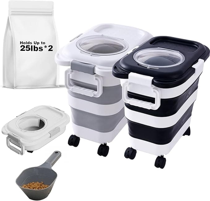 SEWIU 2pack 25 lbs Dog Food Storage Container, Collapsible Dog Food Container with Scoop, Pet/Dog/Cat/Bird Food/Cat litter Storage Containers to Keep Dry, Easy to Move