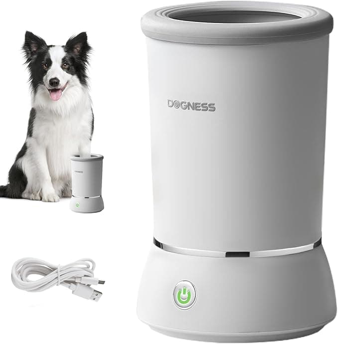 DOGNESS W01 Automatic Dog Paw Cleaner for Small to Medium Dogs (White), Original Design, Premium Thick Materials, Rechargeable