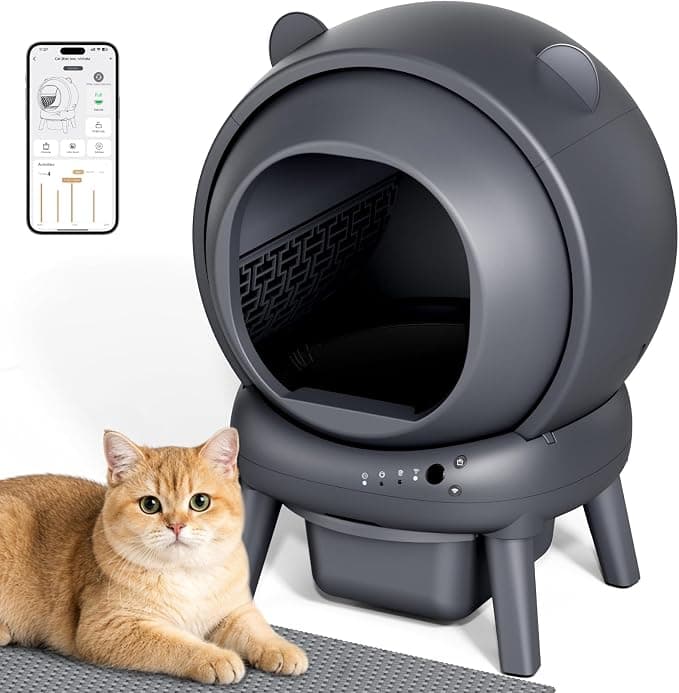 Vivirata Self Cleaning Litter Box, Automatic Litter Box with App Control, Large Capacity for Multiple Cats, Noise & Odor Control, Dual Safety Sensors, Easy Maintenance with Litter Mat, Gray