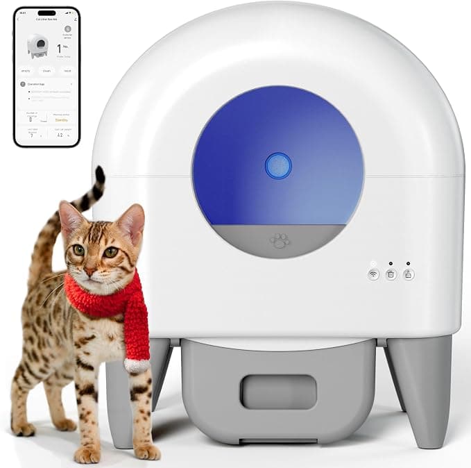 Fumoi Automatic Cat Litter Box Self Cleaning Litter Box Large Capacity for Multiple Cats, App Control with Safety Sensors, Removable Washable Liner, 2 Rolls Garbage Bags, Grey