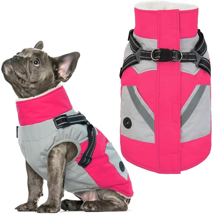 IECOii Dog Coat with Built-in Harness, Waterproof Winter Coats for Pets, Fleece Lined Zip Up Jacket for Dogs, Reflective Snowsuit for Outdoor Hiking, for Medium Dogs