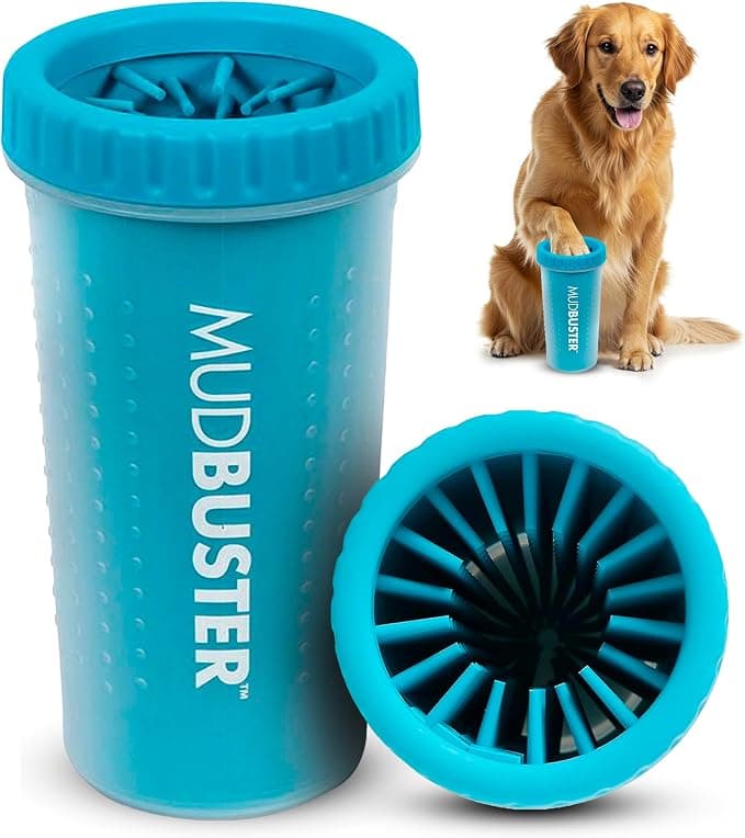 Dexas MudBuster Large Dog Paw Cleaner, Blue, Fits 2.5"-3.5" Wide Paws, Gentle Silicone Bristles for Quick, Easy Cleaning