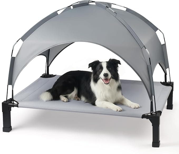 Elevated Dog Bed with Removable Canopy, Sun Protection Shade Tent Dog Cot | Portable Outdoor Dog Bed, Raised Pet Cooling Cot Bed for Dogs, 42in
