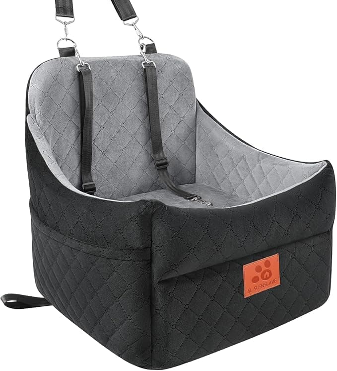 GL GLENSLAVE Dog Car Seat for Small/Medium Dogs, Dog Booster Car Seats with Thick Cushion for Dogs Under 35lbs, Detachable Washable Pet Carseat with Storage Pockets, 2 Safety Belts