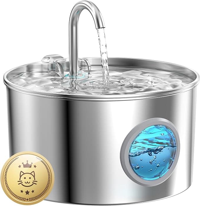 Cat Water Fountain Stainless Steel: 74oz/2.2L Cat Fountain for Drinking - Pet Water Fountain for Cats Inside - Quiet Cats Water Bowl Dispenser - Kitty Drinking Fountains - for Pets & Small Animals