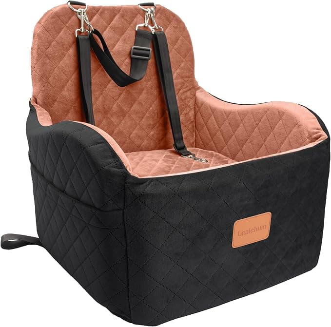 Lealchum Dog Booster Car Seat for Small/Medium Dogs, 6in Elevated Cushion, Fits in Front/Back Seat, Fully Detachable and Washable, 2 Storage Pockets and 3 Straps, Easy to Install