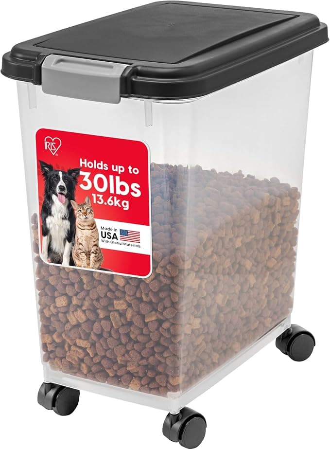 IRIS USA Dog Food Storage Container, Airtight, 30 lb Capacity, Wheels