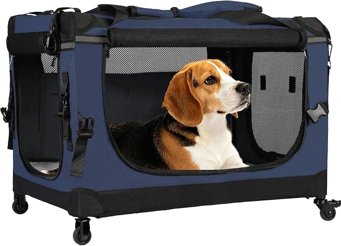 PEGIC 30" Collapsible Rolling Dog Crate for Medium Dogs, Up to 44 lbs, Detachable Wheel, Soft-Sided Travel Kennel, Mesh Windows, Foldable for Car, Vet Visits & Road Trips