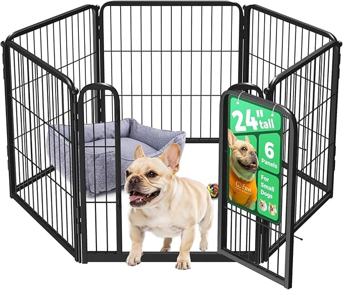 FXW Homeplus Indoor Dog Playpen, 24 Inch H, 6 Panels, for Puppies and Small Dogs, Heavy-duty, Semi-open Design, Easy Setup, Threshold-free Gate, Expandable, Patented