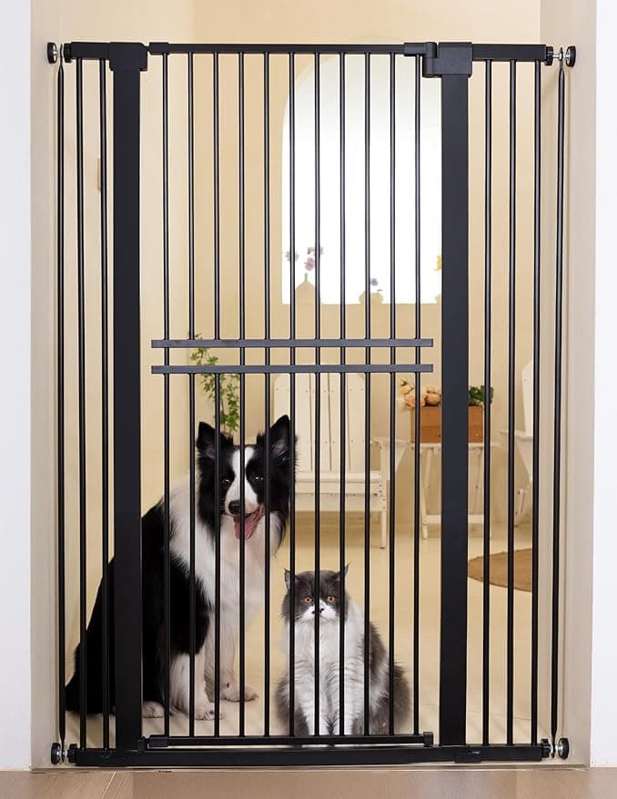 No Pawblems 55" Extra Tall Pet Gate, 29"-40" Wide Tall Dog Gate, Black, No Drilling Pressure Mounted, 1.37" Narrow Bar Spacing, Auto Close Tall Cat Gate for Doorway Hallway, One-Hand Operation