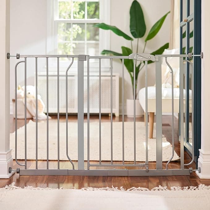 Regalo Safety 29"-49" Extra Wide Baby Gate, Bottom of Stairs & Doorways, Pressure Mounted with Door, For Babies, Toddlers & Pets, Platinum, Tested & Trusted for 30 Years