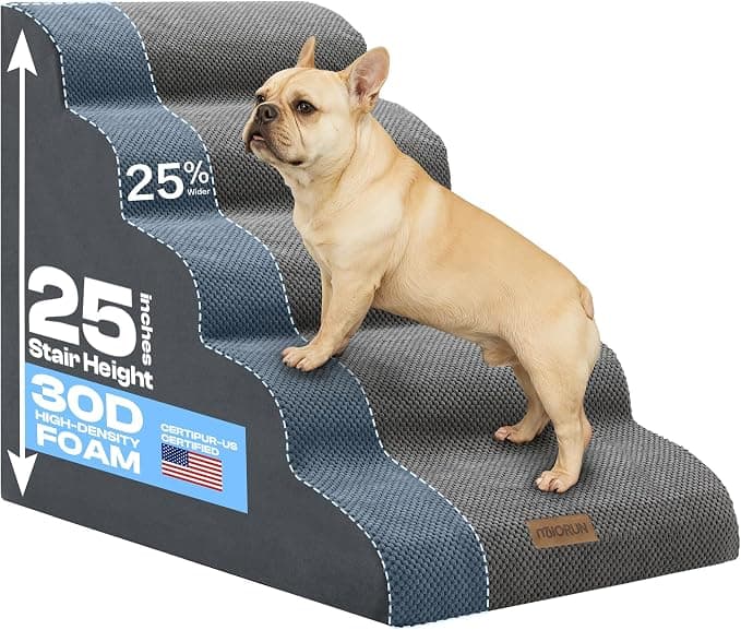 Miorun Extra Wide Dog Stairs for Large Dogs, 25" H Pet Steps for High Beds, CertiPUR-US, 20"W High-Density Foam, 5-Step Fits Beds up to 30" Tall
