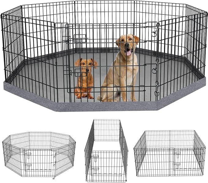 PETIME Foldable Metal Dog Exercise Pen, Pet Puppy Playpen Kennels Yard Fence Indoor/Outdoor 8 Panel 24 Inch W x 24 Inch H with Bottom Pad