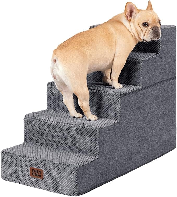 EHEYCIGA Dog Stairs for High Bed 22.5" H, 5-Step Dog Steps for Bed, Pet Steps for Small Dogs and Cats, Non-Slip Balanced Pet Ramp Indoor