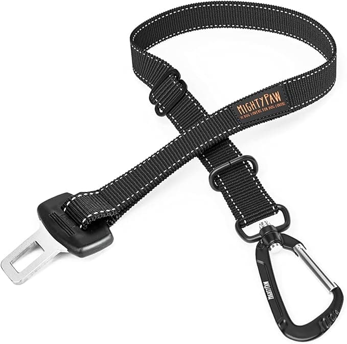 Mighty Paw Dog Seat Belt for Car, Heavy-Duty Aviation Aluminum Carabiner | 850 Lbs Force Rated, Nylon Webbing, Swivel Clip, 16-26 In Adjustable